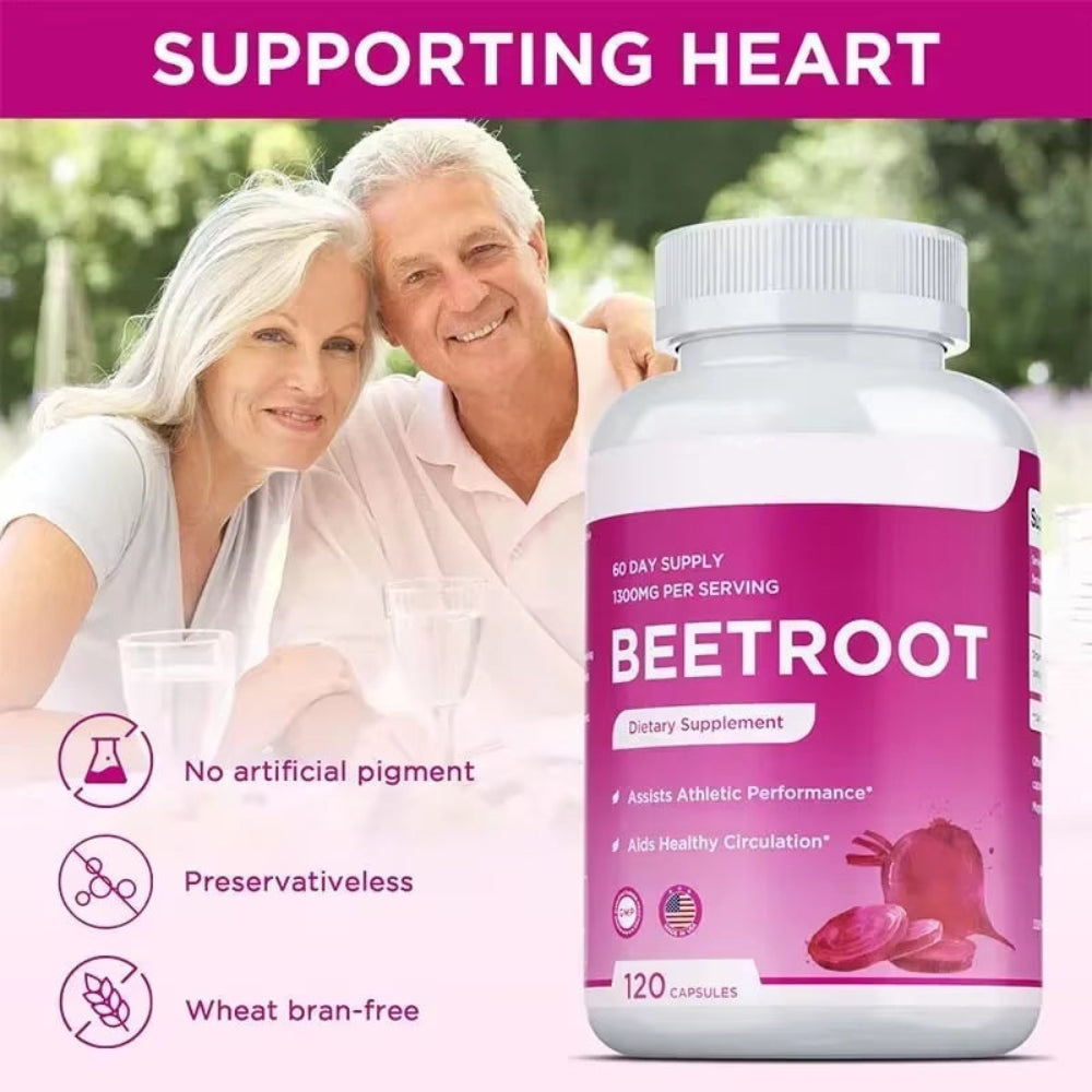 Beet Root Capsules - Improved Circulation, for Heart Health, Maintains Normal Blood Pressure, for Immune and Digestive Systems
