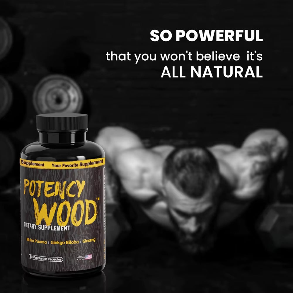 Potency Wood Vitality Boost Capsules - Energy, Libido, Focus Supplement - Ginseng Ashwagandha, Herbal Supplements 60 Capsules