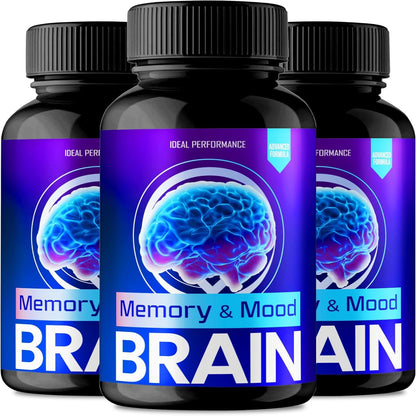Brain Memory and Mood Capsules, Memory and Mood Brain Supplements for Brain Health & Memory Support Pills - Maximum Strength, Advanced Nootropic Pills, Memory and Mood Support Reviews (3 Pack)