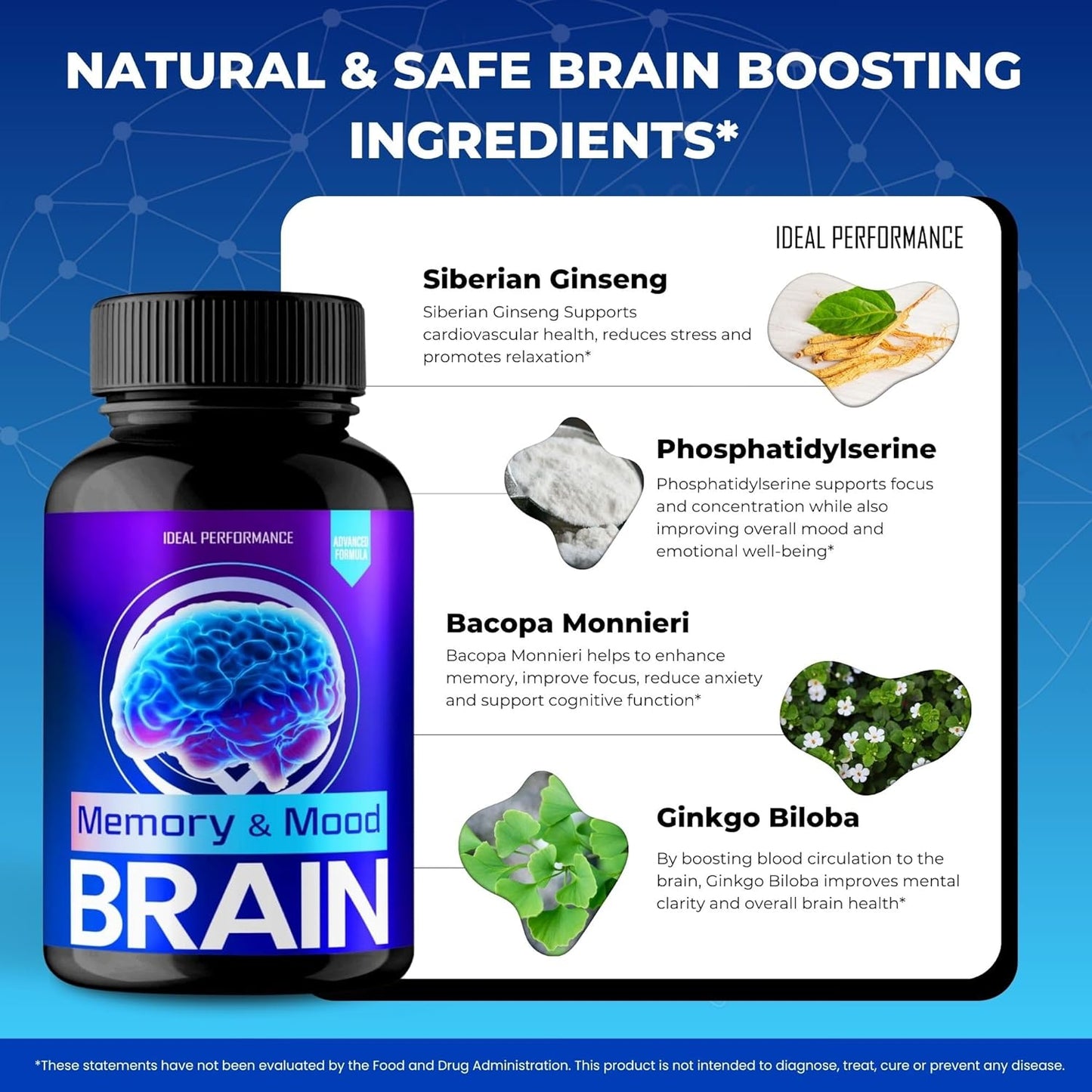 Brain Memory and Mood Capsules, Memory and Mood Brain Supplements for Brain Health & Memory Support Pills - Maximum Strength, Advanced Nootropic Pills, Memory and Mood Support Reviews (3 Pack)