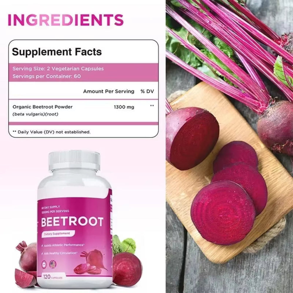 Beet Root Capsules - Improved Circulation, for Heart Health, Maintains Normal Blood Pressure, for Immune and Digestive Systems