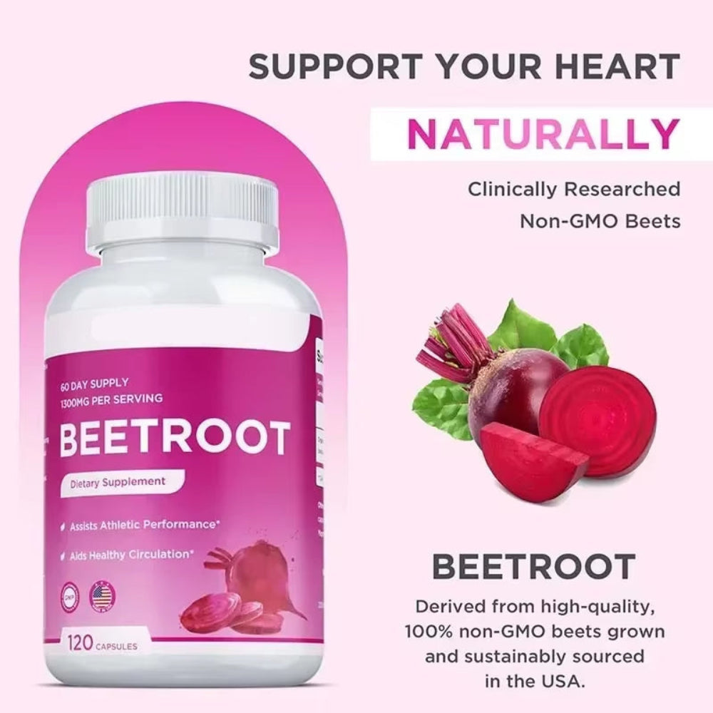 Beet Root Capsules - Improved Circulation, for Heart Health, Maintains Normal Blood Pressure, for Immune and Digestive Systems