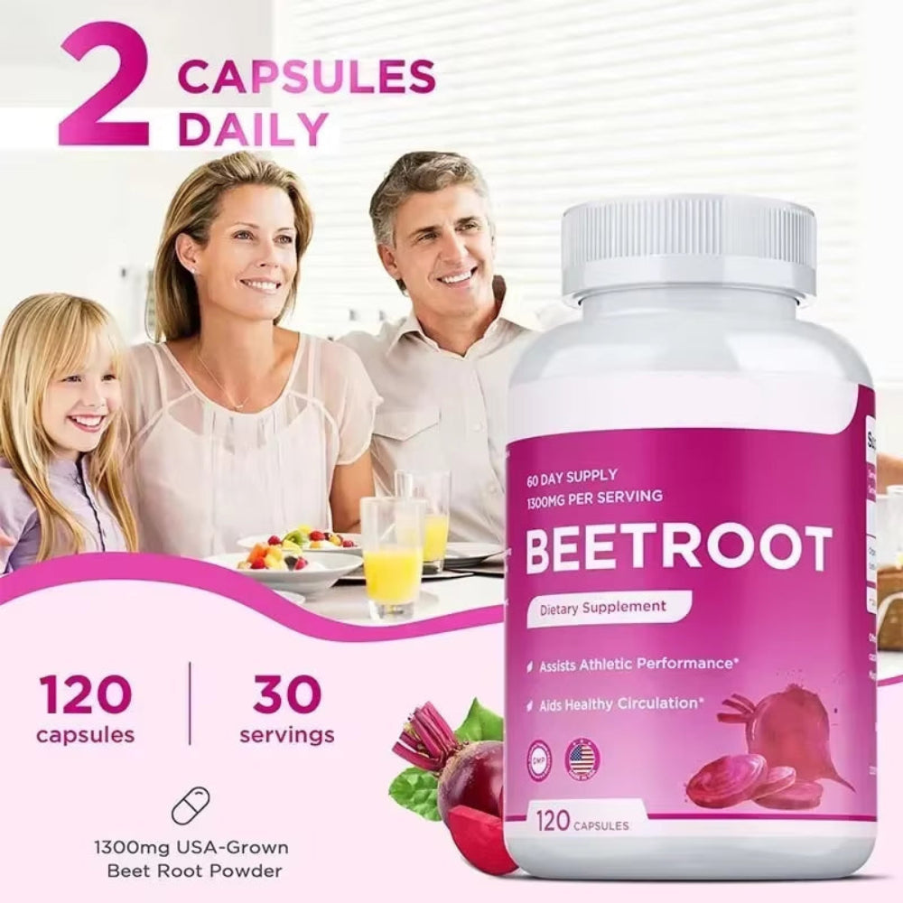 Beet Root Capsules - Improved Circulation, for Heart Health, Maintains Normal Blood Pressure, for Immune and Digestive Systems