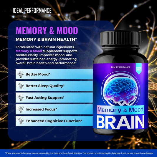 Brain Memory and Mood Capsules, Memory and Mood Brain Supplements for Brain Health & Memory Support Pills - Maximum Strength, Advanced Nootropic Pills, Memory and Mood Support Reviews (3 Pack)